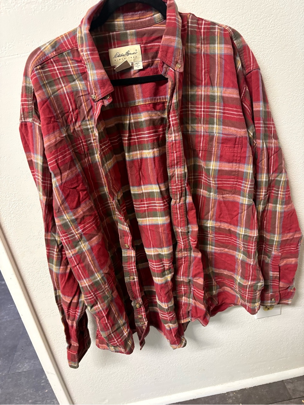 Eddie Bauer Red Plaid Cotton Button-Up Shirt